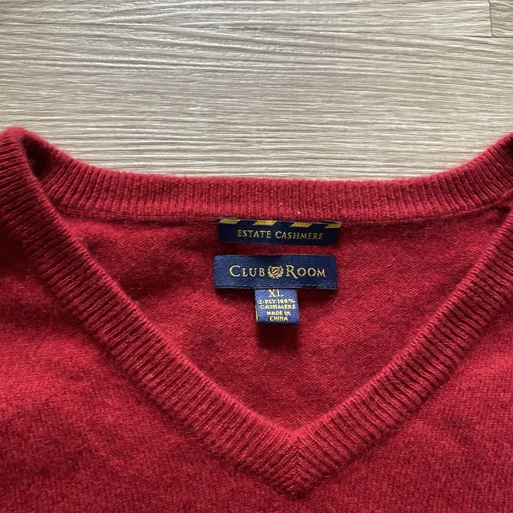 Club Room 2 Ply Estate Cashmere Sweater Men's Size XL Red V-Neck Pullover Luxury